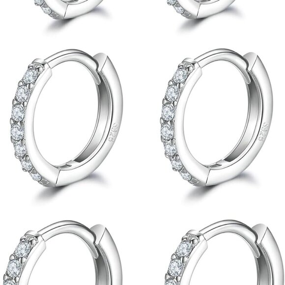 Chic Sterling Silver Hoops & Cubic Zirconia Studs - 6 Pair Earring Set For Her - Picture 1 of 6